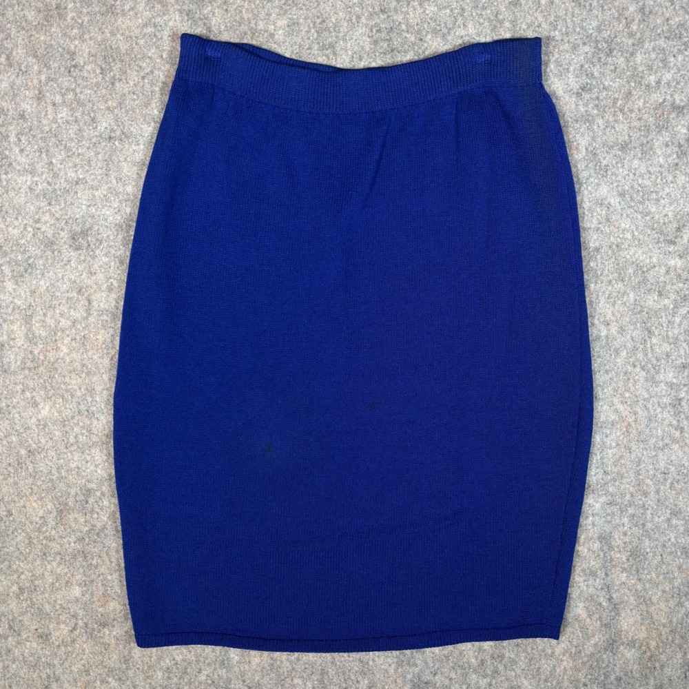 St John Collection Knit Skirt Womens 8 Blue Marie Gray Santana Pencil FLAWS READ
